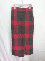 ◇ ⊇ ◎ ●未使用● NEWYORKER チェック ウール100％ ロング丈 ナロー スカート サイズ67-93 レッド マルチ レディース E  【1507100003263】
