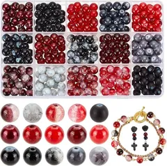 PH PandaHall ガラスビーズ 大理石ビーズ 8.5mm 300～345個 15色 丸ビーズ DIY 糸通しビーズ イヤリング ブレスレット ネックレス DIYクラフト 手芸 アクセサリー(ミックス)