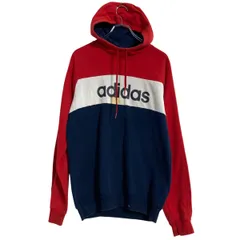 adidas ロゴスウェット パーカー M レッド ネイビー アディダス スポーツ プルオーバー 裏起毛 古着卸 アメリカ仕入 a701-5917
