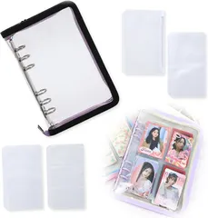 Noalife(ノアライフ) アクスタケース 推し活グッズ 収納 持ち運び ファイル 6リングファスナーケース リフィル チェキ アルバム チェキ帳 ブラック・パープル リフィルセット( ブラック・パープル リフィルセット,  A6)