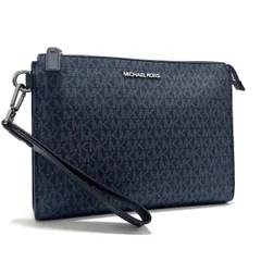 マイケルコース クーパー ポーチ ラージ クラッチバッグ セカンドバッグ バッグインバッグ 手持ち鞄 ブラック 黒 ネイビー 紺 シルバー レザー 本革 キャンバス MK シグネチャー 37U2LCOU6B 新品 未使用 COOPER MICHAEL KORS