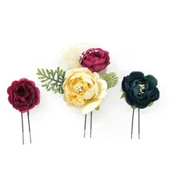 髪飾り 成人式 振袖 浴衣 袴 ３点セット 赤 青 花 結婚式 入学式 入園式 卒園式 卒業式 七五三 ブライダル 前撮り 和装 日本製 かんざし フォーマル ドライフラワー 着物 花飾り エンジ×浅葱 W 30 323-206 u748　Si