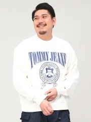 トミージーンズ トレーナー 大きいサイズ メンズ フロントプリント クルーネック スウェットシャツ プルオーバー 裏毛 ホワイト/ネイビー 1XL-2XL TOMMY JEANS ホワイト