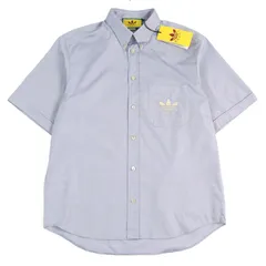 未使用品○GUCCI×adidas グッチ×アディダス 23SS 701360 ミケーレ期 トレフォイル ボタンダウン ポケット付き 半袖シャツ ライトブルー 48 ハンガー付き イタリア製 正規品 メンズのサムネイル