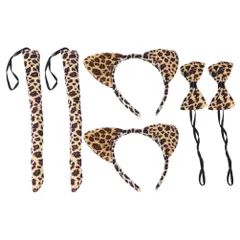 [BESTOYARD] コスプレアクセサリー ネコミミカチューシャ ヒョウ柄 ネクタイ しっぽ 動物 耳 動物コスチューム かわいい 仮装 ハロウィン お正月 舞踏会 幼稚園 演出道具 6点セット