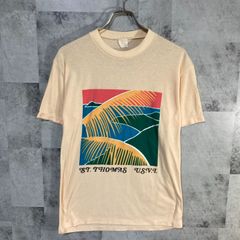 80s UNKNOWN BEACHプリントTシャツ スーベニア ライトオレンジ M