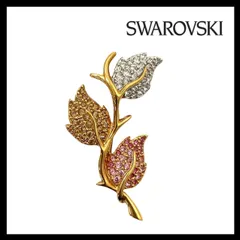 MU【SWAROVSKI】ラインストーン ブローチ リーフ/葉 フラワー/花 モチーフ クリスタル ピンク ゴールド/金カラー コサージュ スワロフスキー (MU-708)