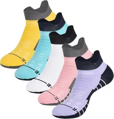 Kozy More ランニングソックス メンズ キッズ スポーツ 靴下 厚手 マラソン ジョギング ウォーキング 衝撃吸収 吸汗 速乾 通気性 抗菌 防臭(01.5色セット(レディース),  24.0-25.0 cm)