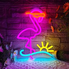 ネオンライト ピンクのフラミンゴ かわいい 派手 カラフル サマーイメージ 壁掛け 発光サイン LED 壁装飾 おしゃれ インテリア 照明 バー 屋内 趣味 ネオンサイン USB給電 電源スイッチあり