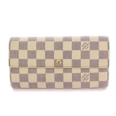 ルイヴィトン LOUIS VUITTON ダミエ アズール ポルトフォイユ サラ 長財布 ロングウォレット 二つ折り キャンバス ロゴ アイボリー グレー N61735 /BB ■OH