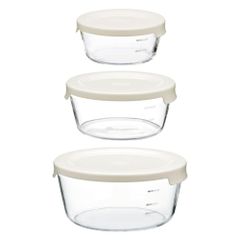 【新着商品】HARIO(ハリオ)耐熱ガラス製保存容器 丸 S/M/L ホワイト 食洗器OK 日本製 MST-3018-OW 3個セット