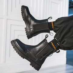 ブーツ  メンズファッション モーターサイクルブーツ メンズ クラシックデザイン ソリッドカラー フェイクアップパー リニング PVCソール EVAインソール スリッポンクロージャー アウトドアフットウェア シンプル おしゃれ ブラック