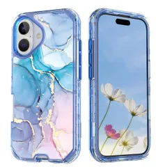 【新着商品】耐衝撃構造 かわいい 全面保護 硬い大理風背面 黄変防止 米軍規格の保護 擦り傷防止 ケース スマホケース 用 アイフォン16 16 用 iPhone カバー（iPhone MuZiF 16用ブルー）