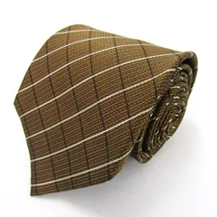 ポロ ブランド ネクタイ チェック柄 ドット 格子柄 シルク PO メンズ ブラウン POLO 【中古】