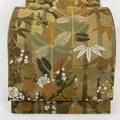 【美品】 袋帯 秀品 松竹梅 刺繍 箔 焦茶色 六通 正絹 【中古】