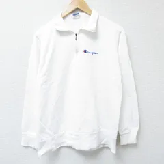 M/古着 チャンピオン Champion 長袖 ハーフジップ スウェット メンズ 90s ワンポイントロゴ 白 ホワイト 25apr12 中古 スエット トレーナー