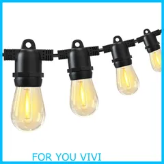 【人気商品】Benature ストリングライト 屋外 防雨型 延長コード スイッチ付き 14.8m LED電球 16個 電球色相当 PC素材 破損しにくい 連結可能 パーティー電飾 ガーデンライト 結婚式 誕生日 庭 祭り 商店街 【適格請求書発行可】