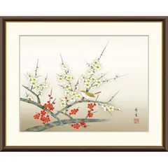 【真作】掛軸　紅白梅に鶯　春の香りと彩りを描く逸品　共箱入　T172 真作】掛軸 紅白梅に鶯 春の香りと彩りを描く逸品 共箱