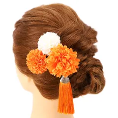 髪飾り 成人式 振袖 袴 ３点セット 橙 大人 浴衣 かんざし 簪 卒業式 フォーマル 結婚式 花飾り 房飾り 手作り W23 303-229 髪飾り 橙 o737　WSi
