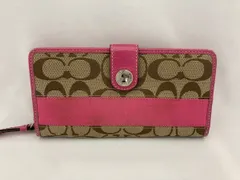 COACH　コーチ　シグネチャー　ピンク　二つ折り　ラウンドファスナー　長財布