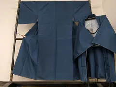 平和屋着物●男性　紬　アンサンブル　色無地　青褐色　キングサイズ　正絹　逸品　未使用　AAAZ0247zg