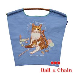 【正規品】 ボールアンドチェーン (ベイビーキャット /Zブルー) Mサイズ  トートバッグ エコバッグ 刺繍 猫 ネコ 青 水色