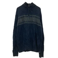 Eddie Bauer ハーフジップ コットンニット セーター L ネイビー グレー エディーバウアー 古着卸 アメリカ仕入 a702-6177