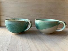 マグカップ　グリーン×ベージュ　コーヒーカップ　カフェオレカップ　スープカップ