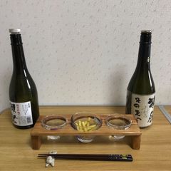飲み比べ酒器３点セット　木製架台付き
