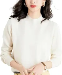 Dep Club シンプリストが選ぶ セーター レディース ゆったり ニット シンプル クルーネック トップス カットソー 薄手 軽量 長袖 無地 丸首 大きいサイズ 春 秋 冬(ホワイト,  M)