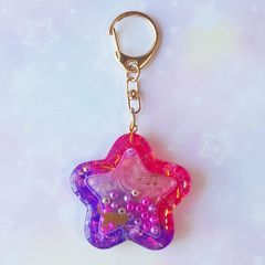【No.17】星型にゃんこのシャカシャカキーホルダー(ピンク、紫)