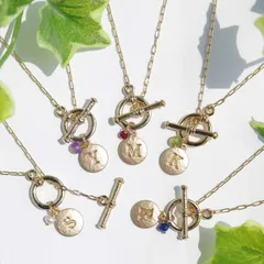 ◆チェーン45cm◆誕生石【initial-coin】イニシャル-コイン・セミオーダーネックレス