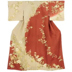 508mk6○銀座きしや 槍梅文様 きらめく金彩 クリーム色 縮緬 小紋○美品