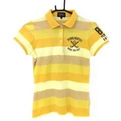 ★特価★【美品】パーリーゲイツ 半袖ポロシャツ イエロー×オレンジ 太ボーダー コットン100％ 日本製 レディース 1(M) ゴルフウェア PEARLY GATES