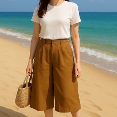 ＼楽ちんなのに上品見え×シンプルカジュアル♪／ グローブ＊ブラウン ＊ガウチョパンツ＊ワイドパンツ＊Mサイズ🍂