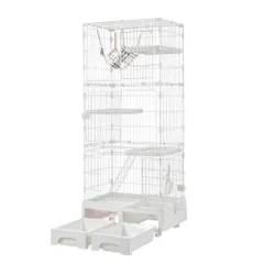 猫 ケージ トイレ付ハンモック付収納型キャットケージ3段1段2段可能【ホワイト】 yew2のサムネイル
