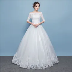 新品 未使用 2026新作 ウェディングドレス 韓国風 一字肩 七分袖 レース刺繍 プリンセスライン 大きいサイズあり 花嫁ドレス 結婚式 披露宴 前撮り 二次会 フォトウェディング