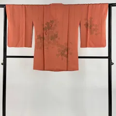 道行 身丈83cm 裄丈64cm M 和装コート 角衿 葡萄唐草 金彩 刺繍 オレンジ 正絹 秀品 【中古】