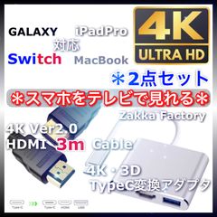 2点セット TypeC 変換アダプター HDMI 3m HDMIケーブル＊Switch スイッチ タイプC スマホ MacBook GALAXY iPadPro アイパッドプロ ゲーム パソコン テレビ モニター プロジェクター USB タイプC 接続
