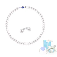 【新品】 [Naniwaai] 貝パール ネックレス レディース シンプル 冠婚葬祭用 ネックレス 45cm 8mm真珠 グランプレミアム ピアス セット シルバー925 金属アレルギー対応 18金メッキ 女性 エレガント ジュエリー お贈り物 プレゼント 0