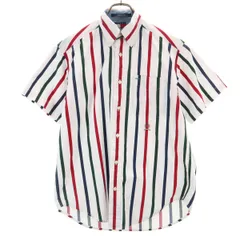 TOMMY HILFIGER トミーヒルフィガー 90s オールド ストライプ柄 半袖 ボタンダウンシャツ S ホワイト メンズ 古着
