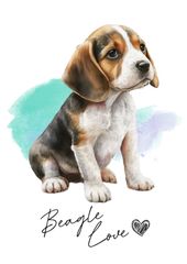 ポストカード【 Beagle / ビーグル 】イラスト アート 水彩画風 パステルカラー はがき -1