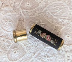 300◇プチポワン メガネケース薄型 金縁 黒 花柄刺繍 薔薇 ソフト