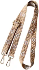 miagolale 刺繍リボン ショルダーストラップ スマホ サコッシュ ショルダーベルト 肩ひも かわいい 幾何学模様(ライトブラウン)