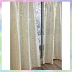 カエイレース(Kaei-lace) 日本製 パイルミラー レ-スカ-テン 遮像性 高機能 遮熱 断熱 保温 UVカット 水玉柄 ドット柄 幅200cm×丈183cm イエロー 1枚組