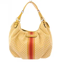 セリーヌ CELINE マカダム ロゴプレート ワンショルダーバッグ ハンドバッグ キャンバス レザー切替 総柄 黄色 イエロー /BB ■OH