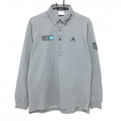 【美品】ルコックゴルフ 長袖ポロシャツ グレー×ネイビー ボタンダウン  メンズ L ゴルフウェア le coq sportif
