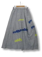 〇【半額以下セール！】【新品タグ付き】【日本製】５万600円  慈雨 ジウ 和柄 麻混 ロングスカート ボトムス ウエストゴム グレー  Lサイズ40 春夏秋用■管理番号L29366SSA26-250927-4K（990）