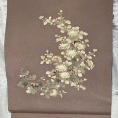 豪華絢爛綺麗美品長さ376cmグレーピンク小菊正絹名古屋帯 