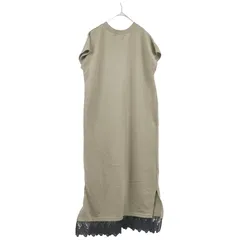 F イーハイフンワールドギャラリーピース E hyper world gallery PEACES 半袖ロングワンピース カーキ 裾レース スリット有り シンプルでリラックス感あふれるワンピ ゆったりしたシルエットでストレスフリー S162♪